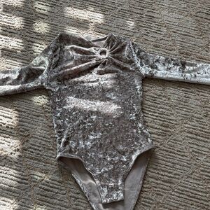 Zara Gray Velvet Long Sleeve Bodysuit